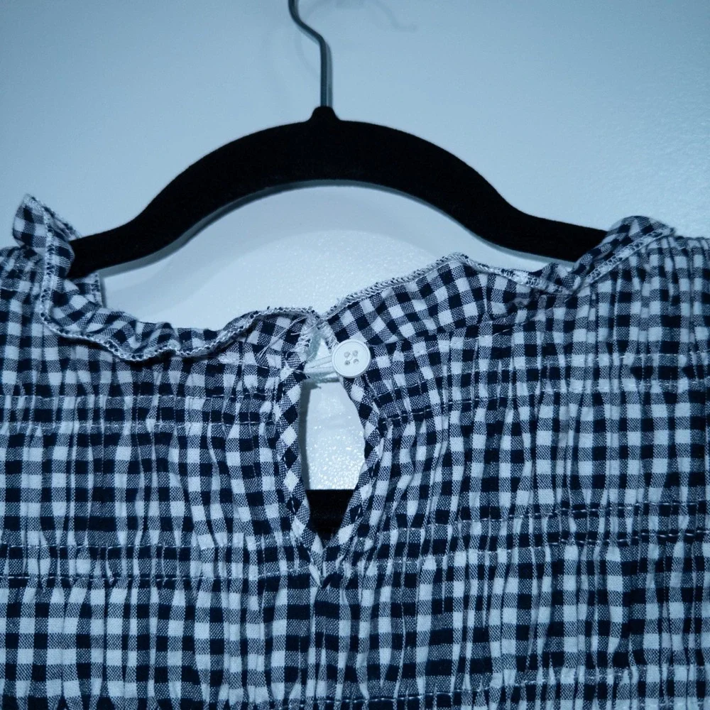 Petal & Pup Navy Blue‎ Gingham Jessen Long Sleeve Mini Dress Large